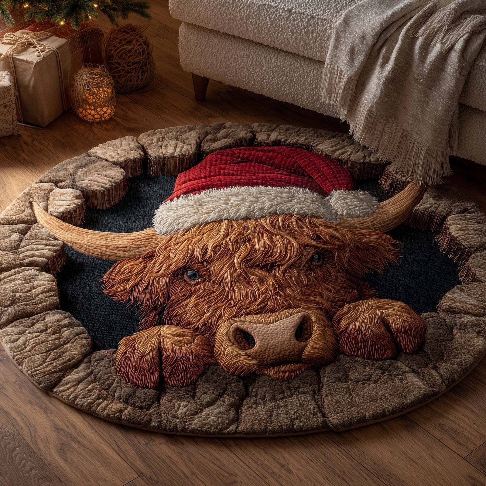 Holiday Farmstead Round Mat Rug - Nature Design | Serene Home Decor