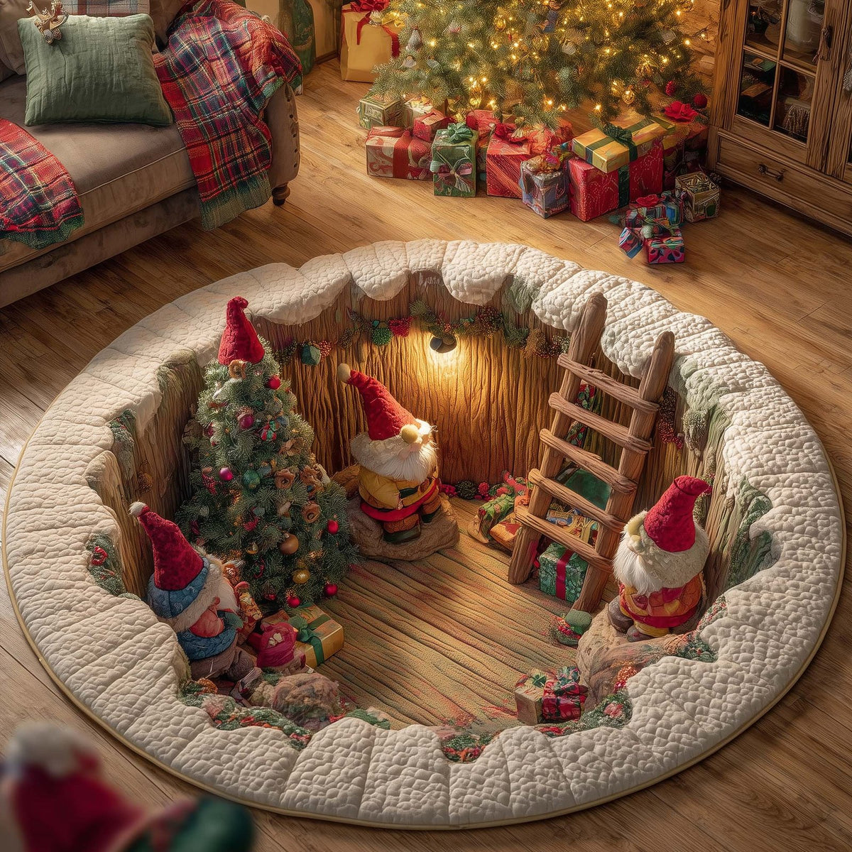 Holiday Gift Chaos Christmas Round Mat Rug - washable non-slip printed rug