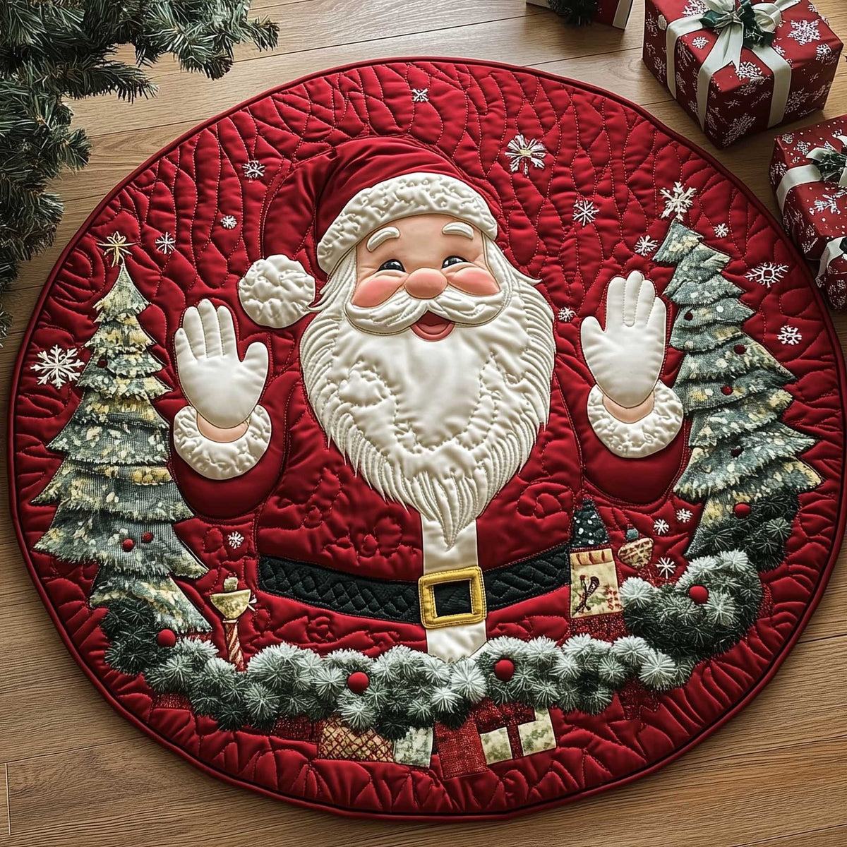 Holiday Glow Christmas Round Mat Rug - washable non-slip printed rug