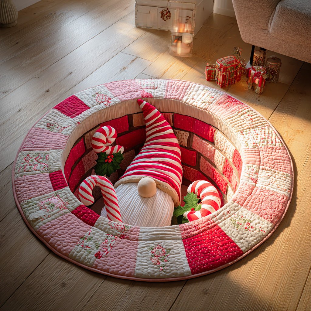 Holiday Gnome Joy Christmas Round Mat Rug - washable non-slip printed rug