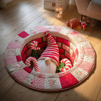 Holiday Gnome Joy Christmas Round Mat Rug - washable non-slip printed rug