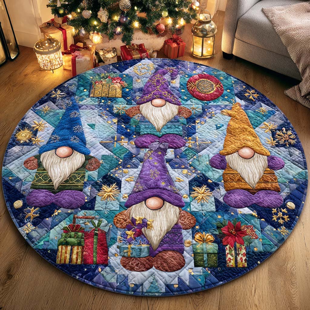 Holiday Gnome Christmas Round Mat Rug - washable non-slip printed rug