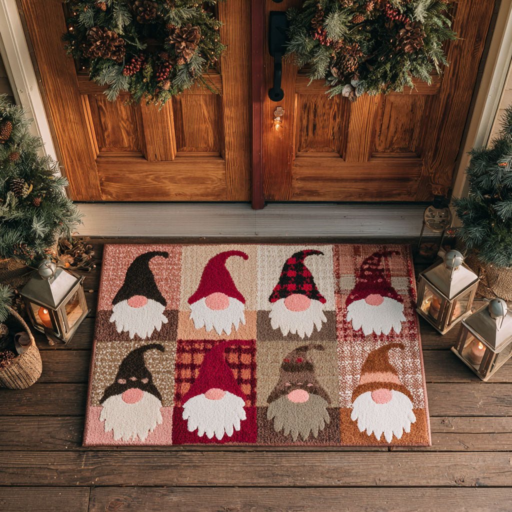 Holiday Gnome Row Doormat - Seasonal Holiday Design | Printed Welcome Doormat