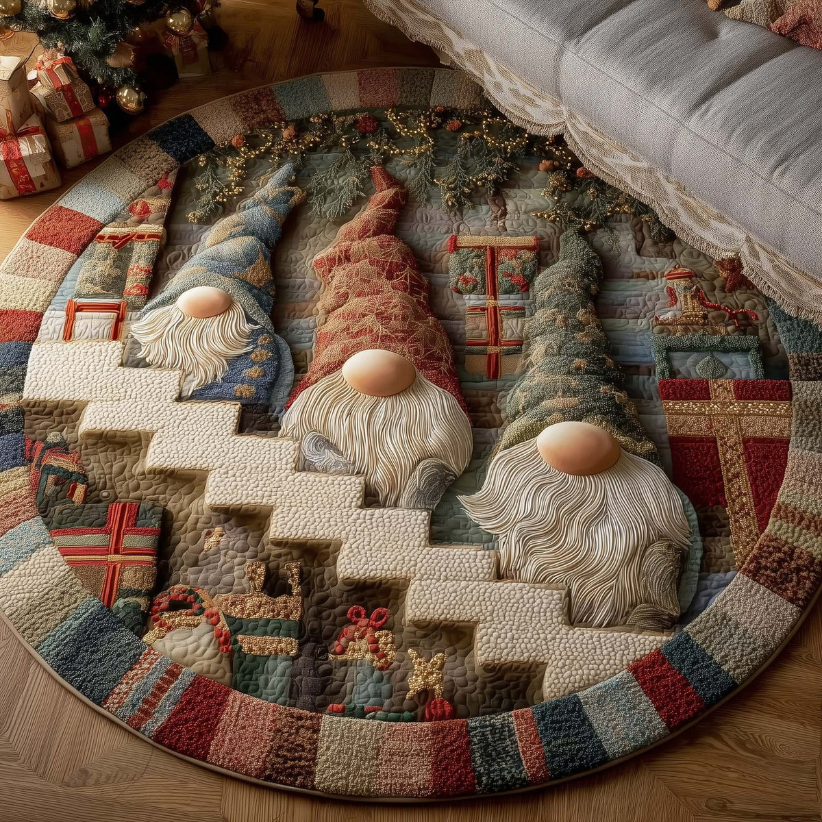 Holiday Gnomes Round Mat Rug - Nature Design | Serene Home Decor