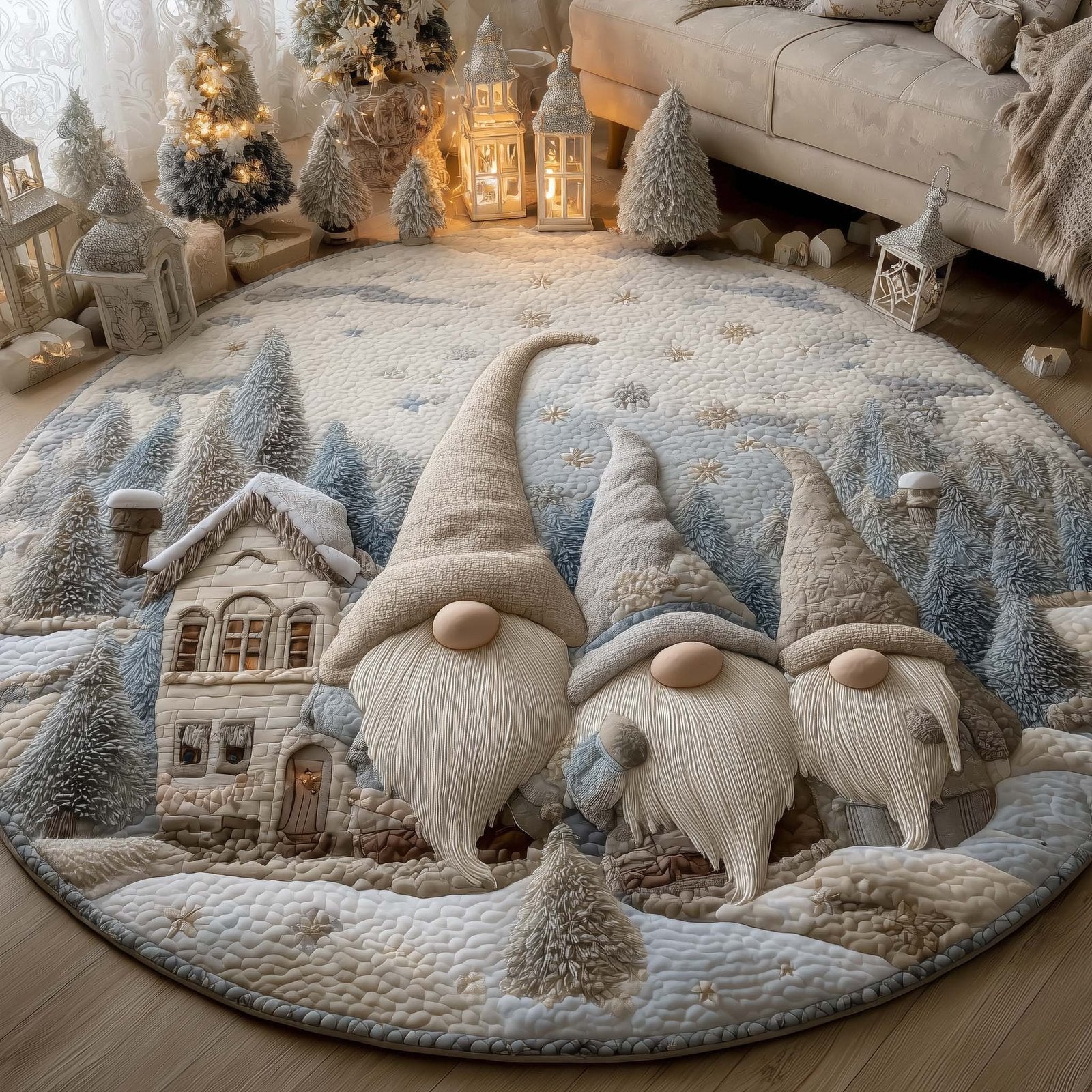 Holiday Gnomes Round Mat Rug - Nature Design | Serene Home Decor