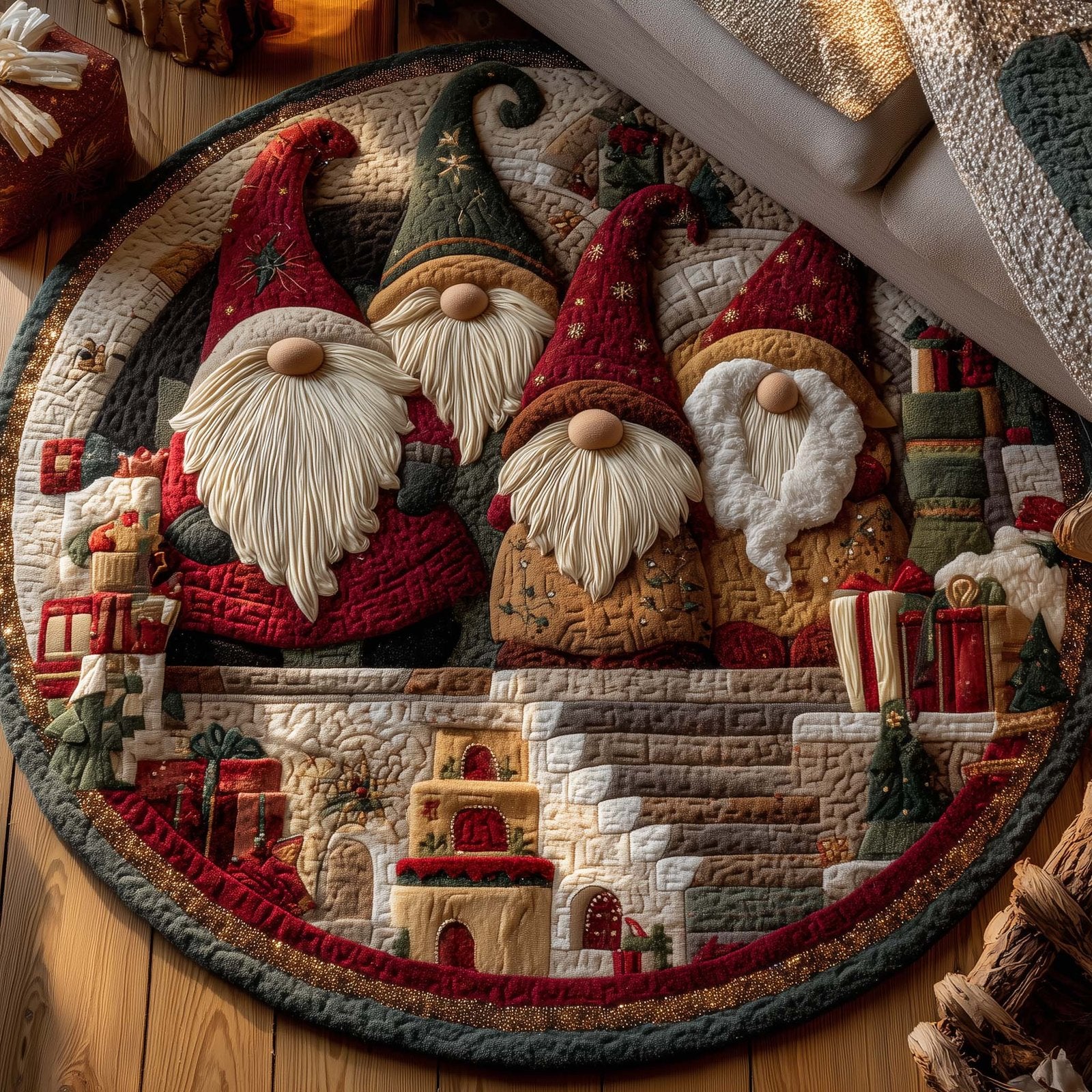 Holiday Gnomes Round Mat Rug - Nature Design | Serene Home Decor