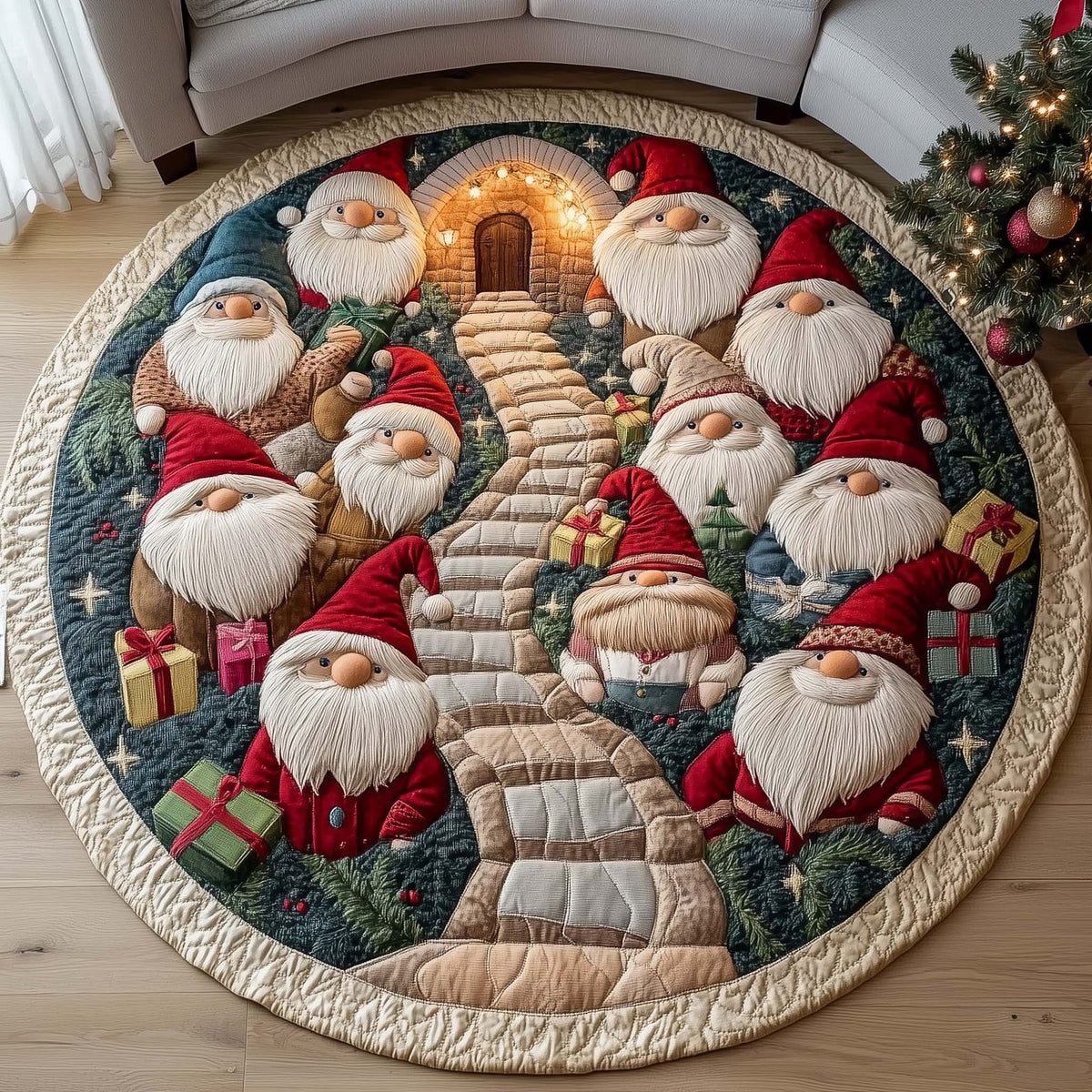 Holiday Gnomes Round Mat Rug - Nature Design | Serene Home Decor