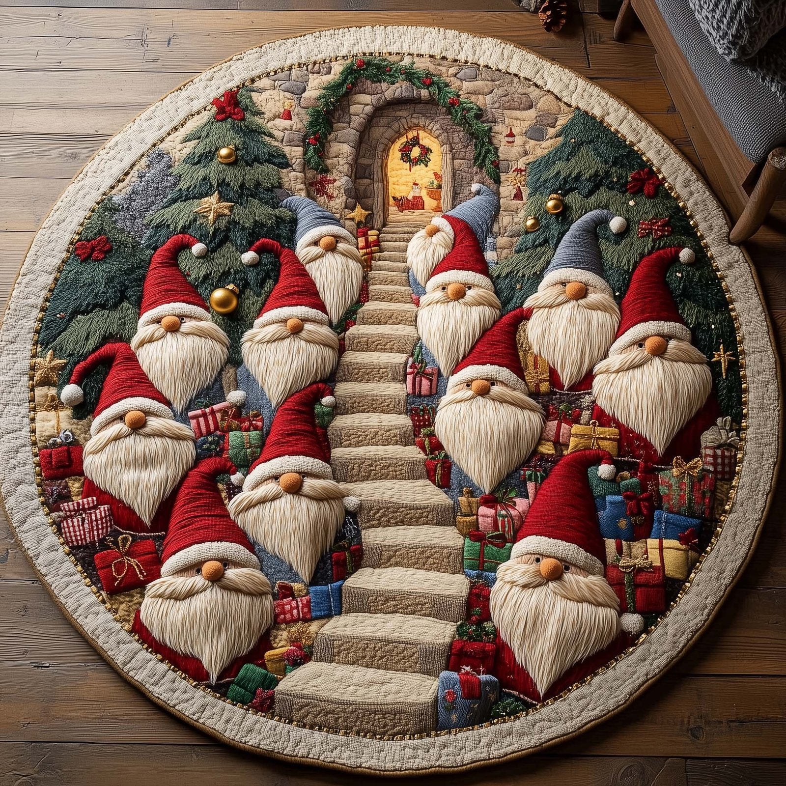 Holiday Gnomes Round Mat Rug - Nature Design | Serene Home Decor