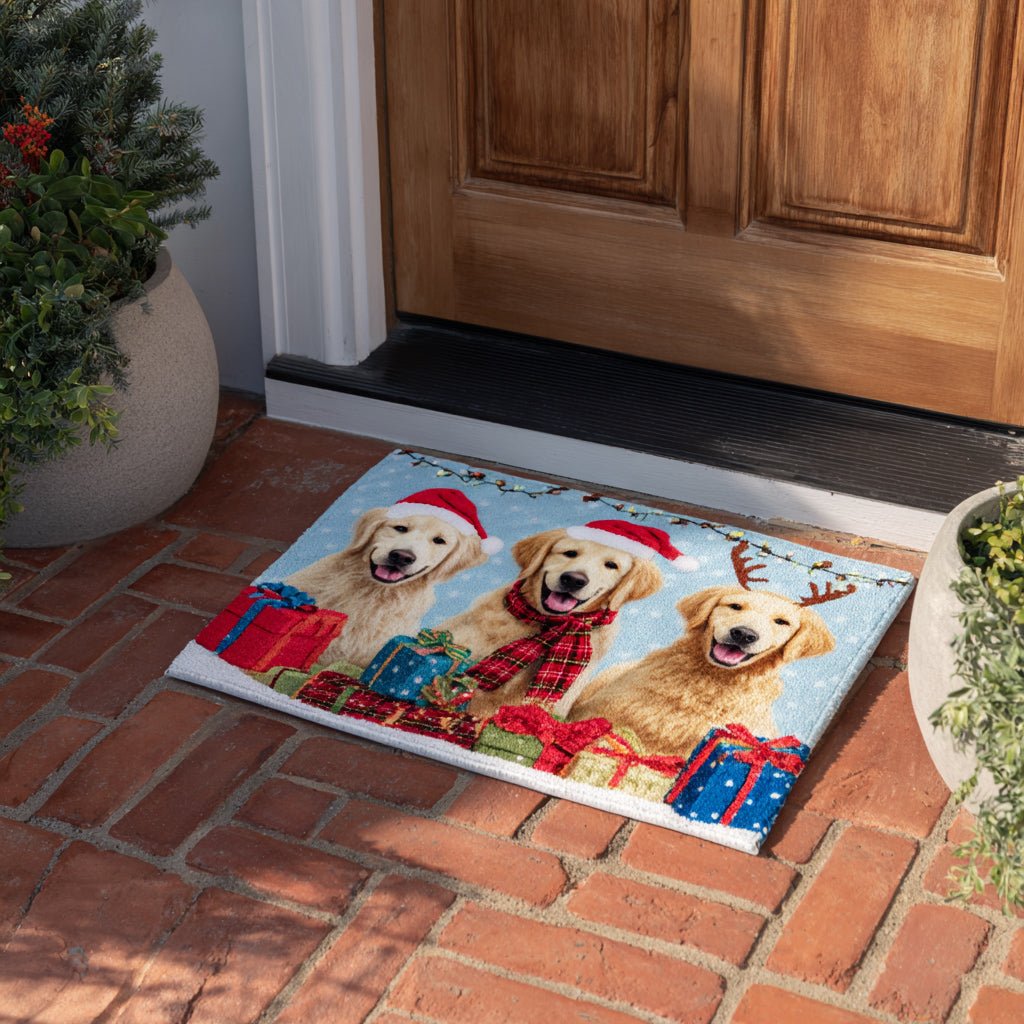 Holiday Golden Retriever Doormat - Cute Animal Design | Printed Welcome Doormat
