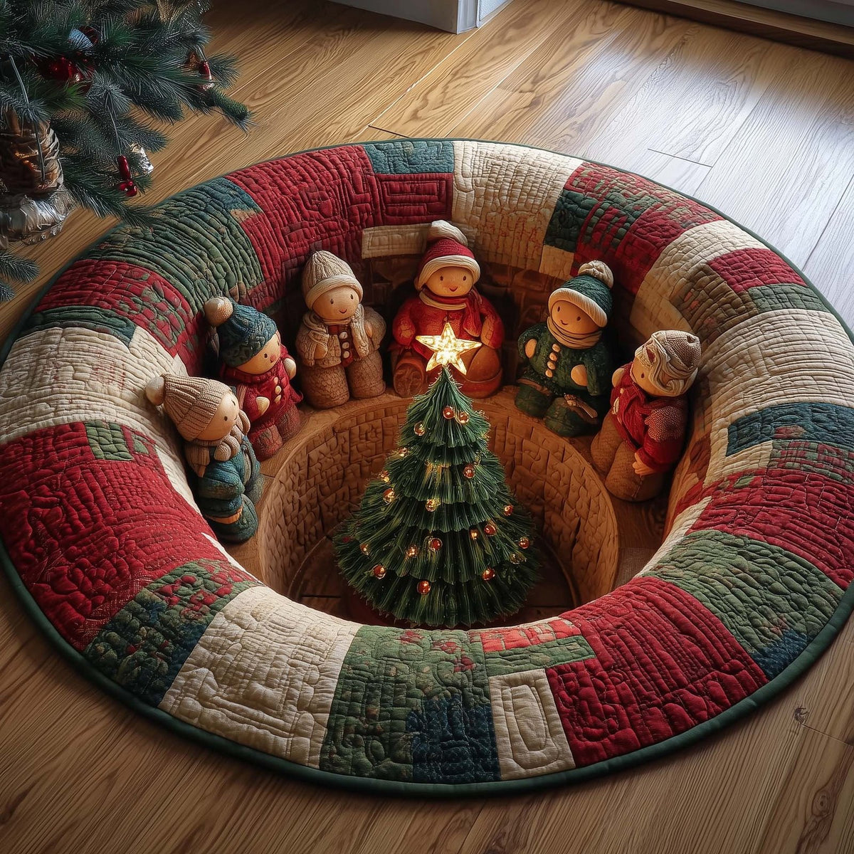 Holiday Harmony Christmas Round Mat Rug - washable non-slip printed rug