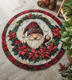 Holiday Hearth Quilt Christmas Round Mat Rug - washable non-slip printed rug