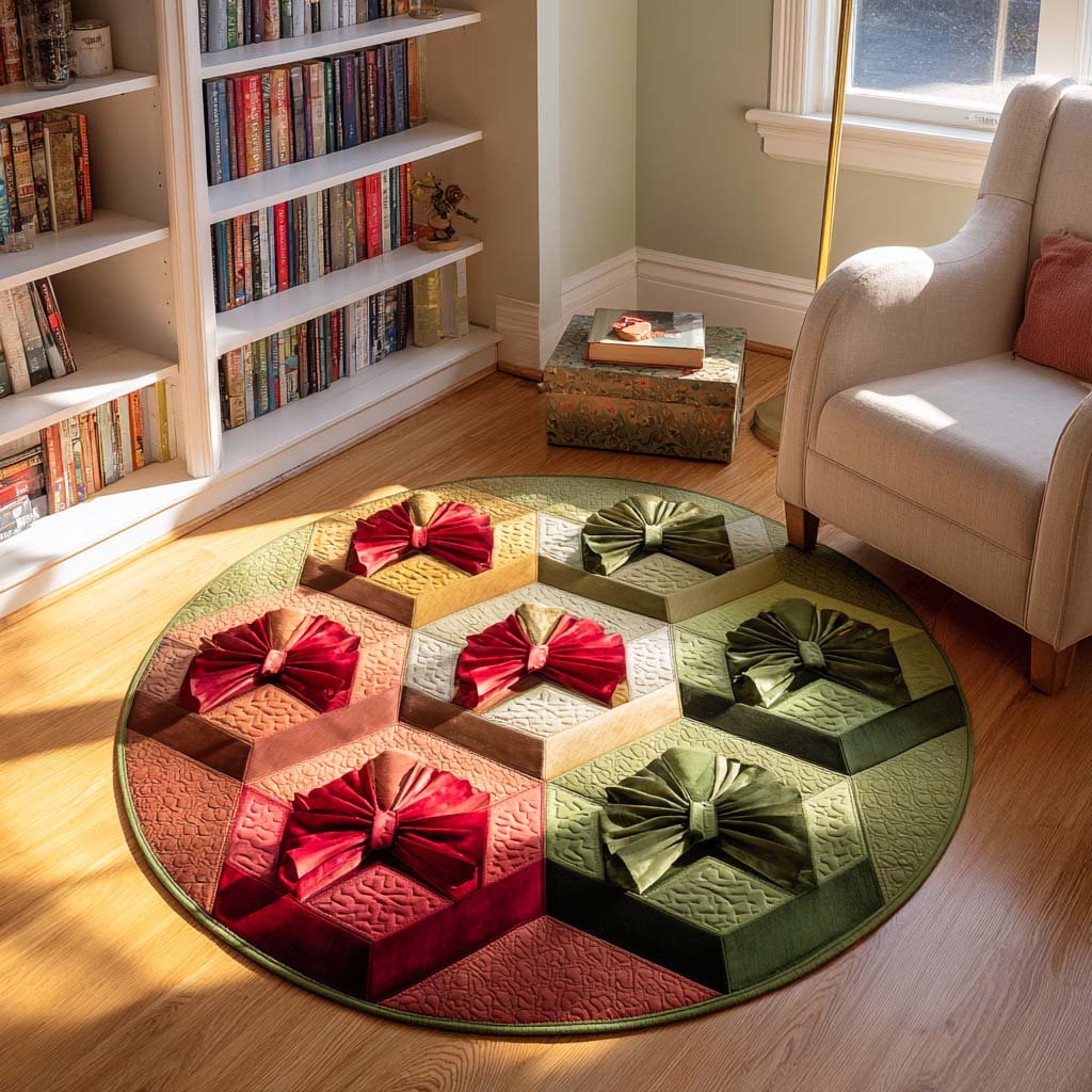 Holiday Hex Gifts Christmas Round Mat Rug - washable non-slip printed rug