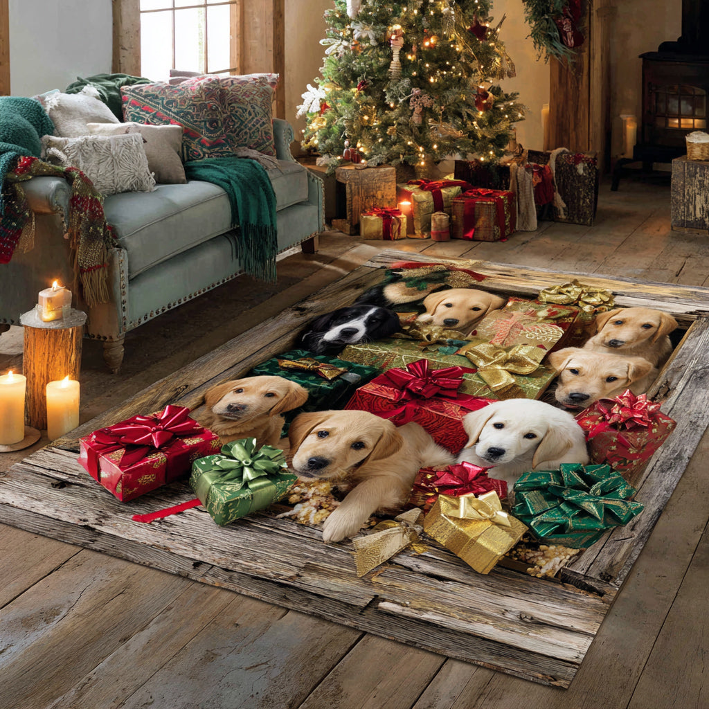 Holiday Labrador Retriever area rug in a living room