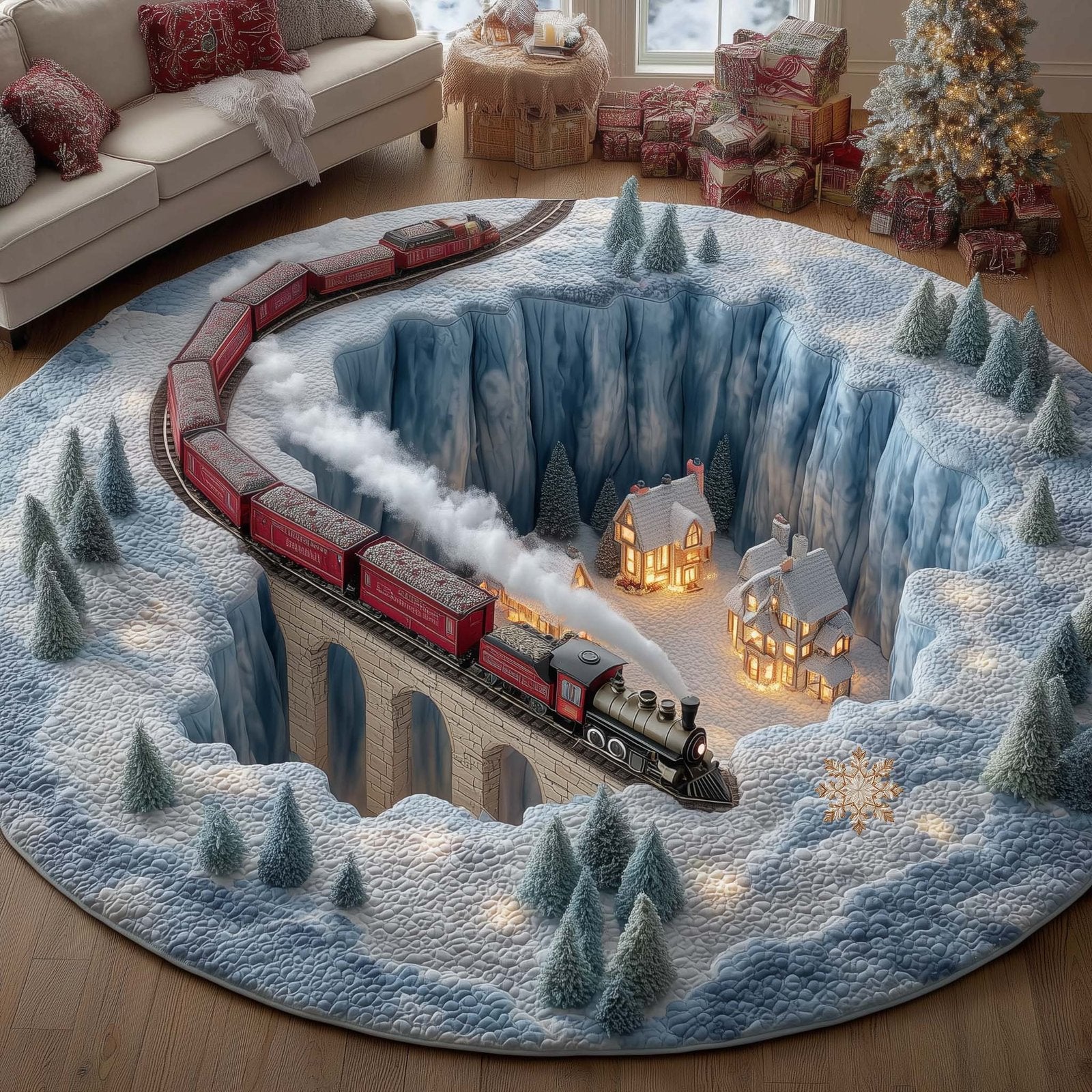 Holiday Locomotive Round Mat Rug - Nature Design | Serene Home Decor
