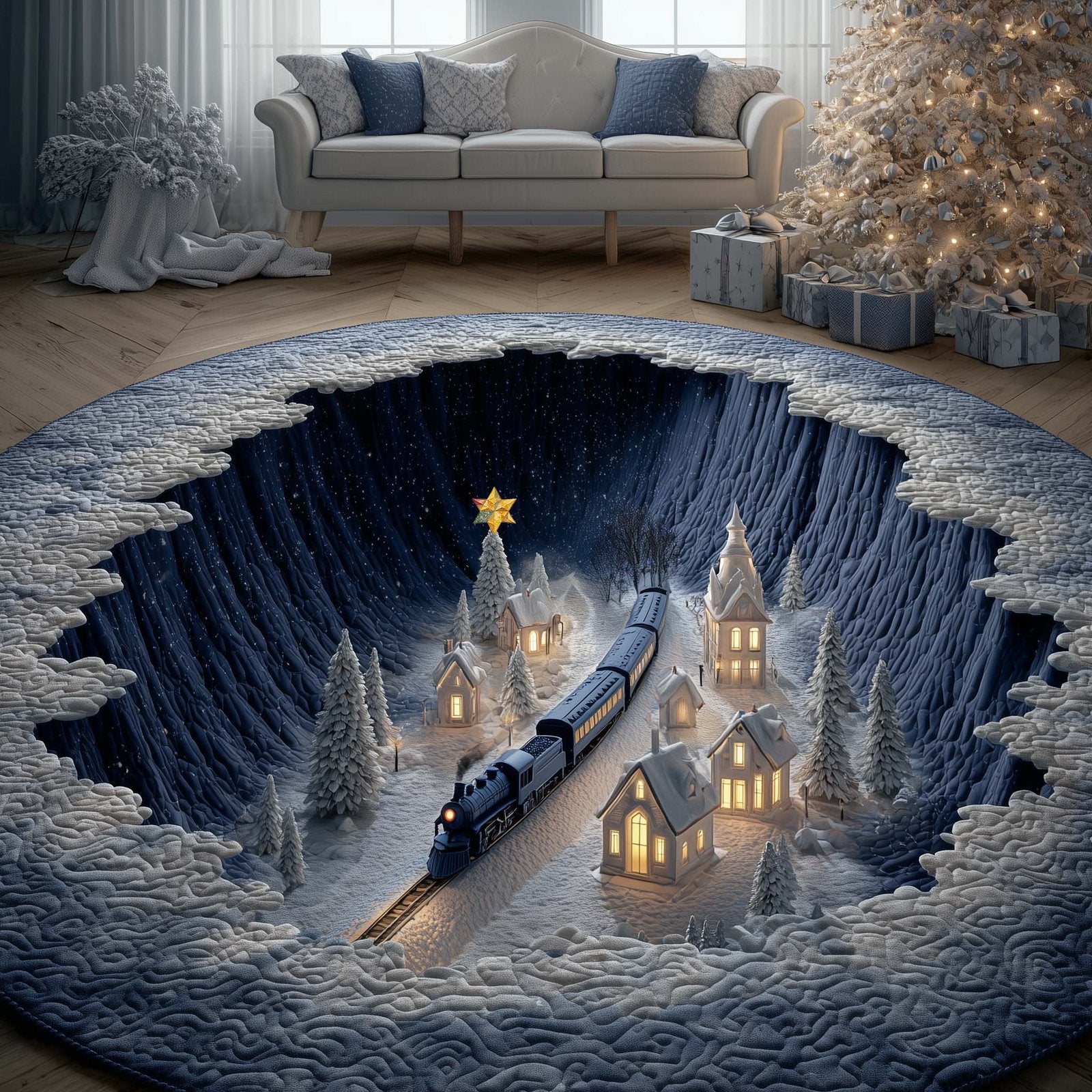 Holiday Locomotive Round Mat Rug - Nature Design | Serene Home Decor