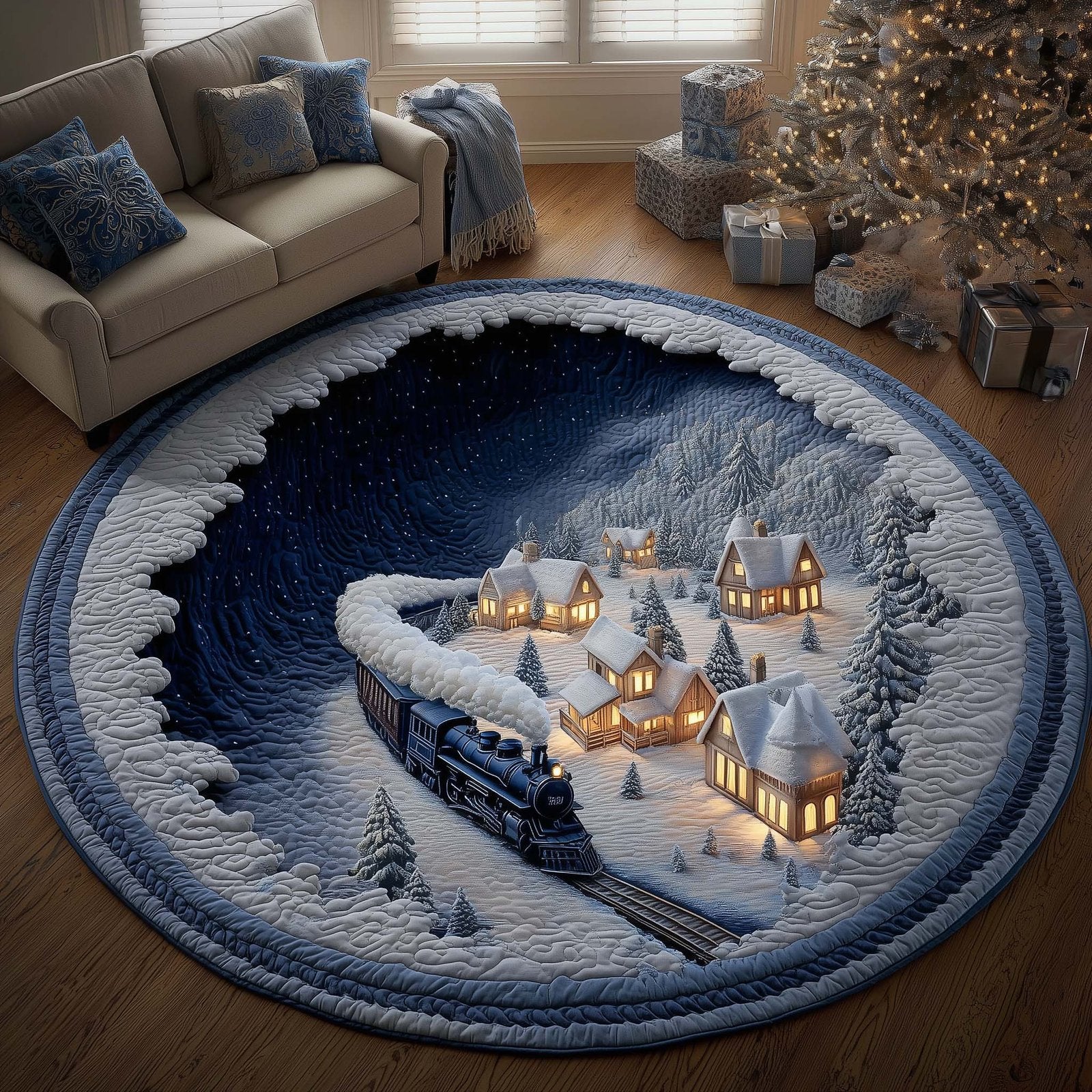 Holiday Locomotive Round Mat Rug - Nature Design | Serene Home Decor