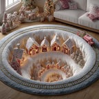 Holiday Locomotive Christmas Round Mat Rug - washable non-slip printed rug