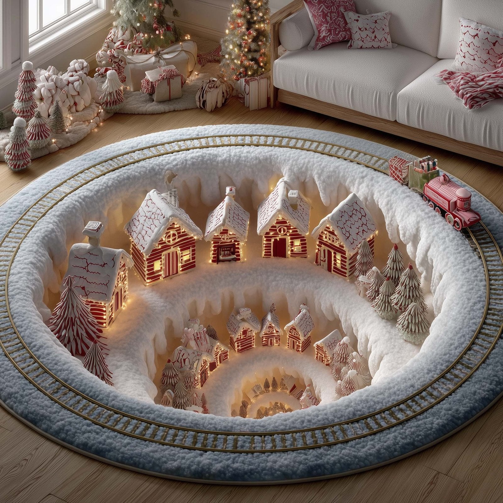 Holiday Locomotive Round Mat Rug - Nature Design | Serene Home Decor