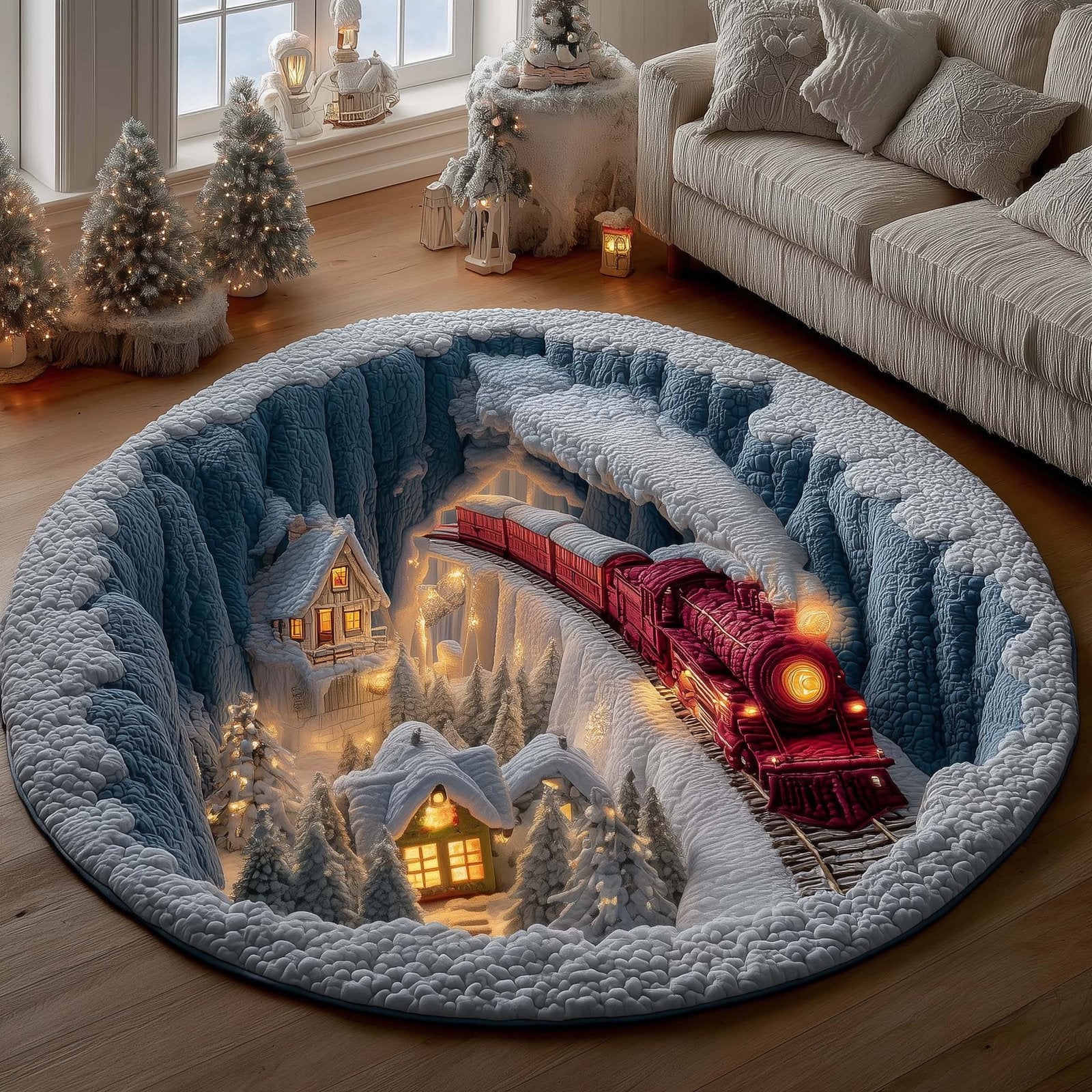Holiday Locomotive Round Mat Rug - Nature Design | Serene Home Decor