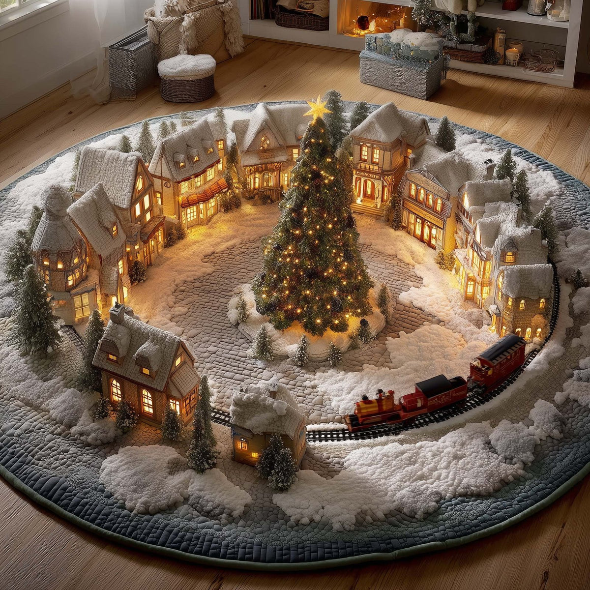 Holiday Locomotive Round Mat Rug - Nature Design | Serene Home Decor