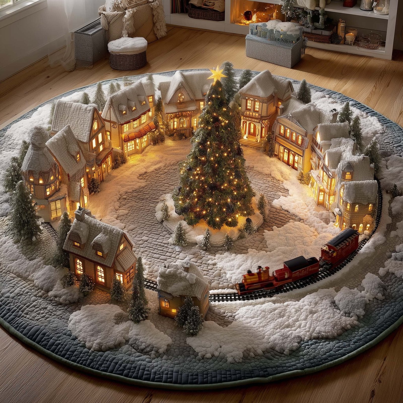 Holiday Locomotive Round Mat Rug - Nature Design | Serene Home Decor