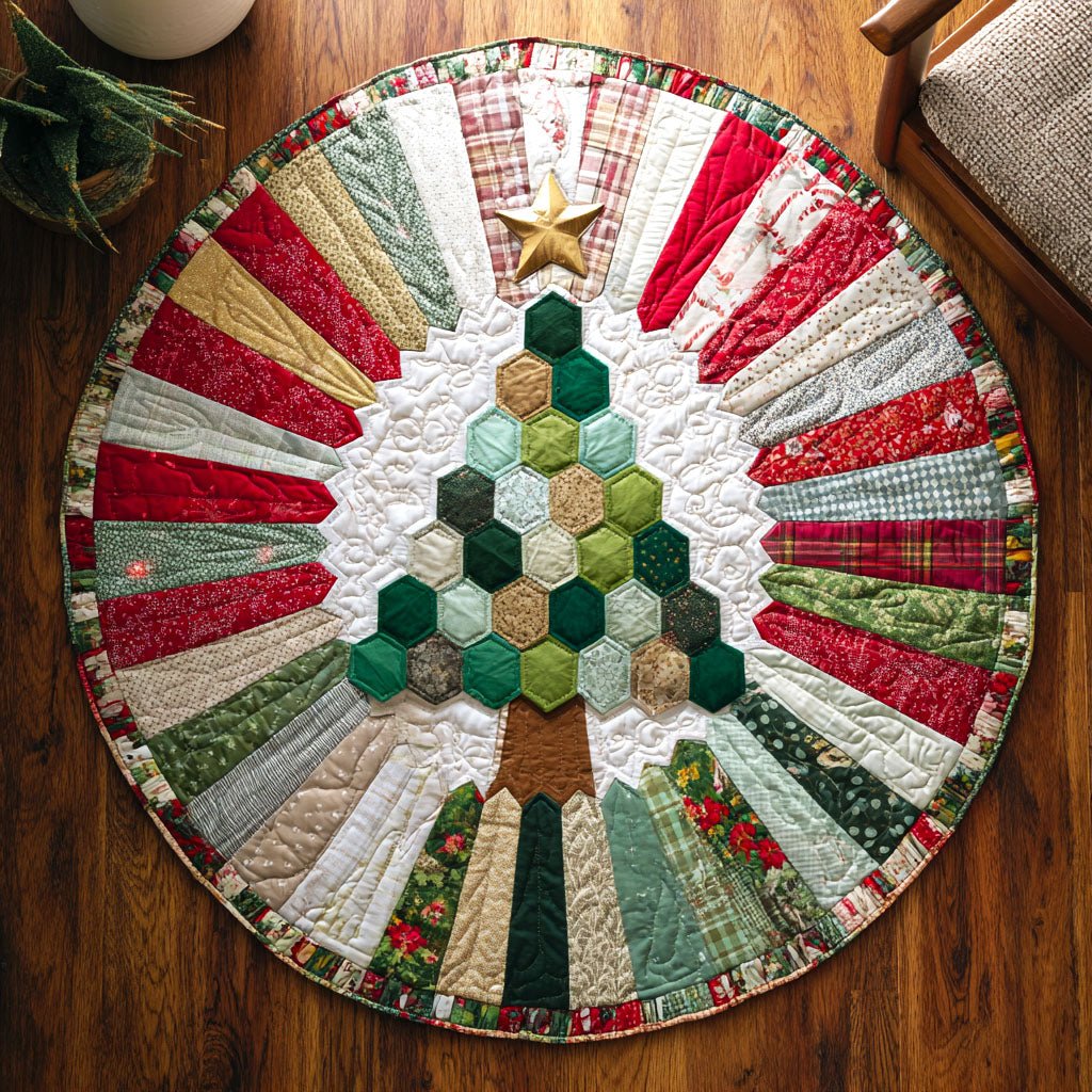 Holiday Mosaic Christmas Round Mat Rug - washable non-slip printed rug
