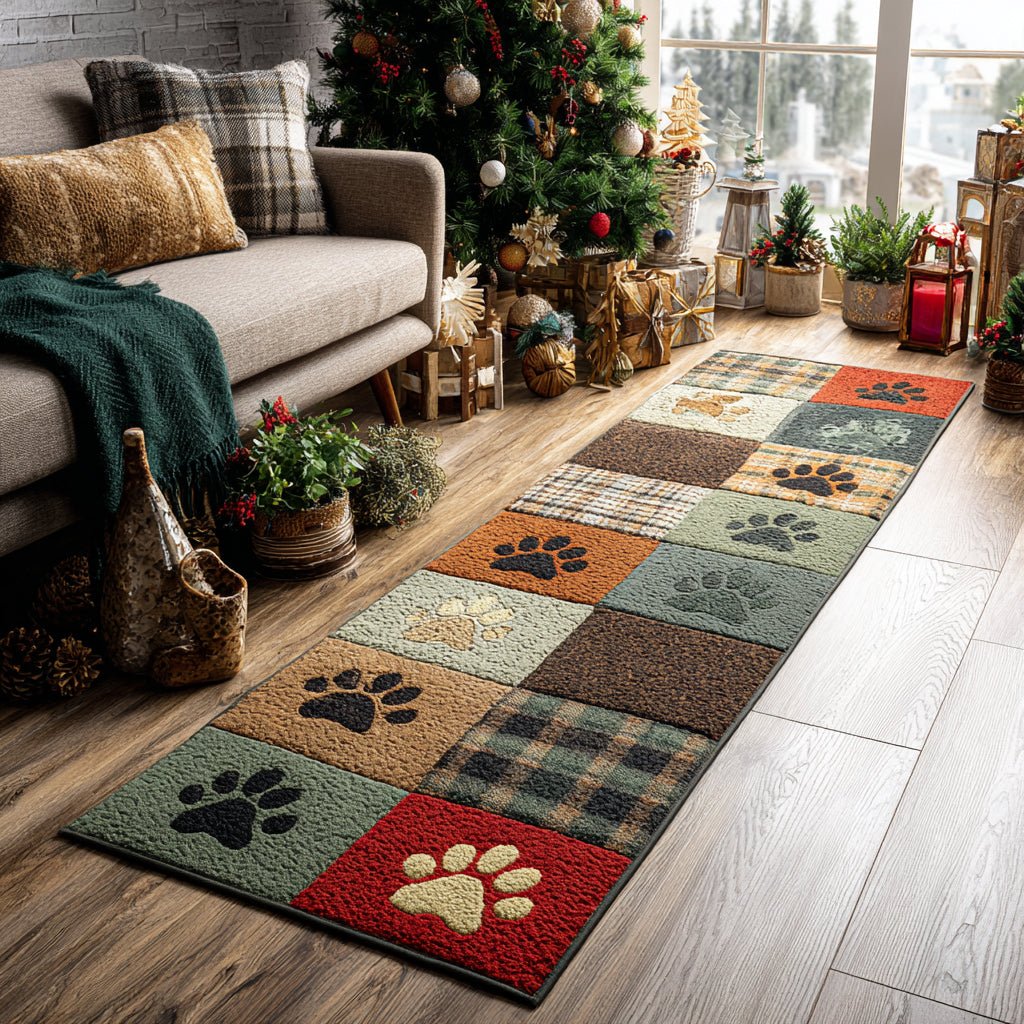 Holiday Paw Prints Runner Carpet Runner Rug - Cute Pet Design | Animal Printed Runner Rug