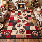 Holiday Paw Trail Patchwork area rug in a living room