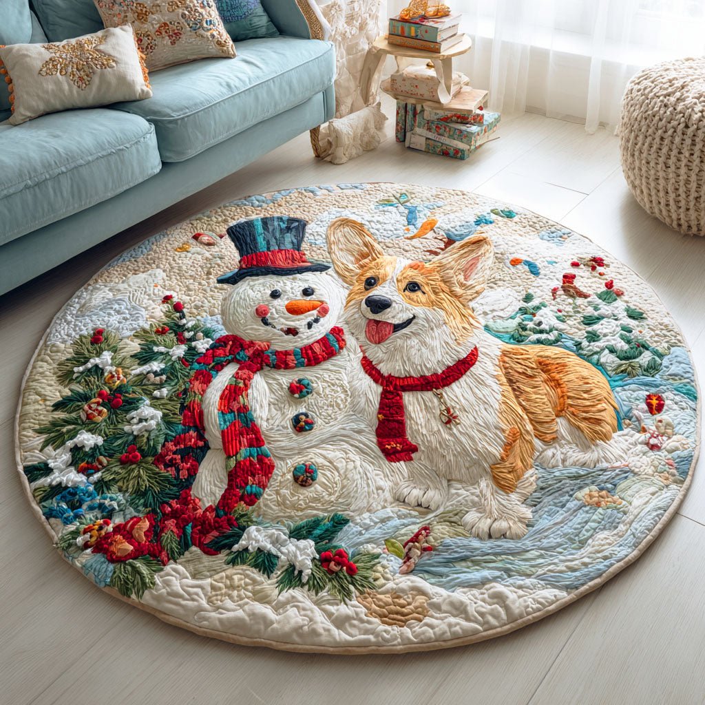 Holiday Paws Christmas Round Mat Rug - washable non-slip printed rug