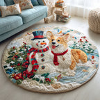 Holiday Paws Christmas Round Mat Rug - washable non-slip printed rug