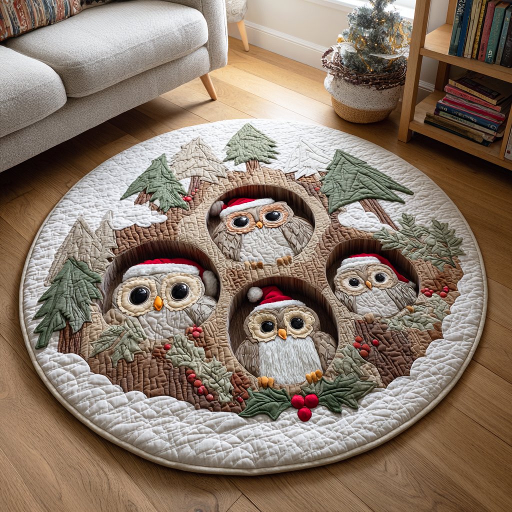 Holiday Perch Christmas Round Mat Rug - washable non-slip printed rug