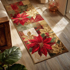 Holiday Poinsettia Runner Carpet Runner Rug - Cute Pet Design | Animal Printed Runner Rug