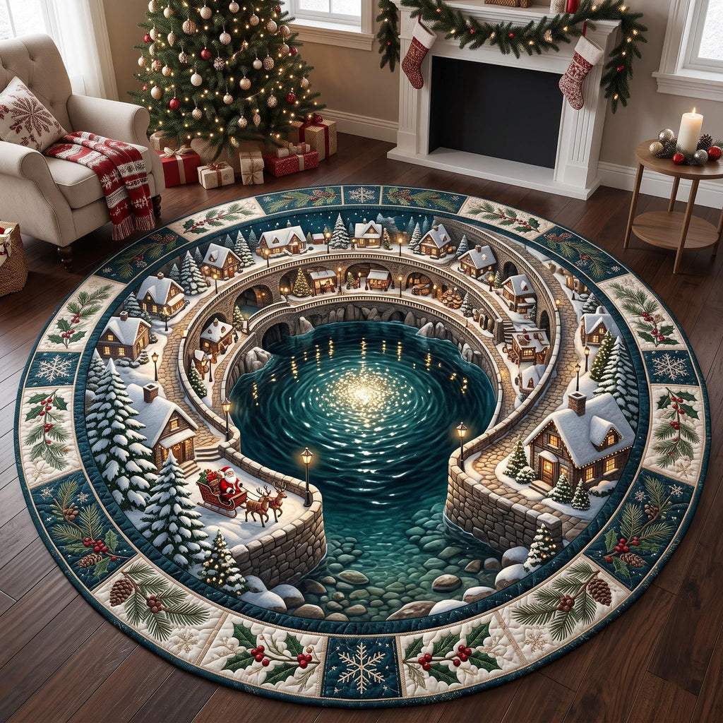 Holiday Pond Round Mat Rug - Nature Design | Serene Home Decor - washable non-slip printed rug
