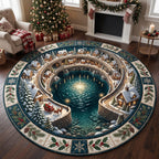 Holiday Pond Round Mat Rug - Nature Design | Serene Home Decor - washable non-slip printed rug