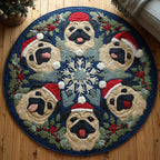 Holiday Pug Christmas Round Mat Rug - washable non-slip printed rug