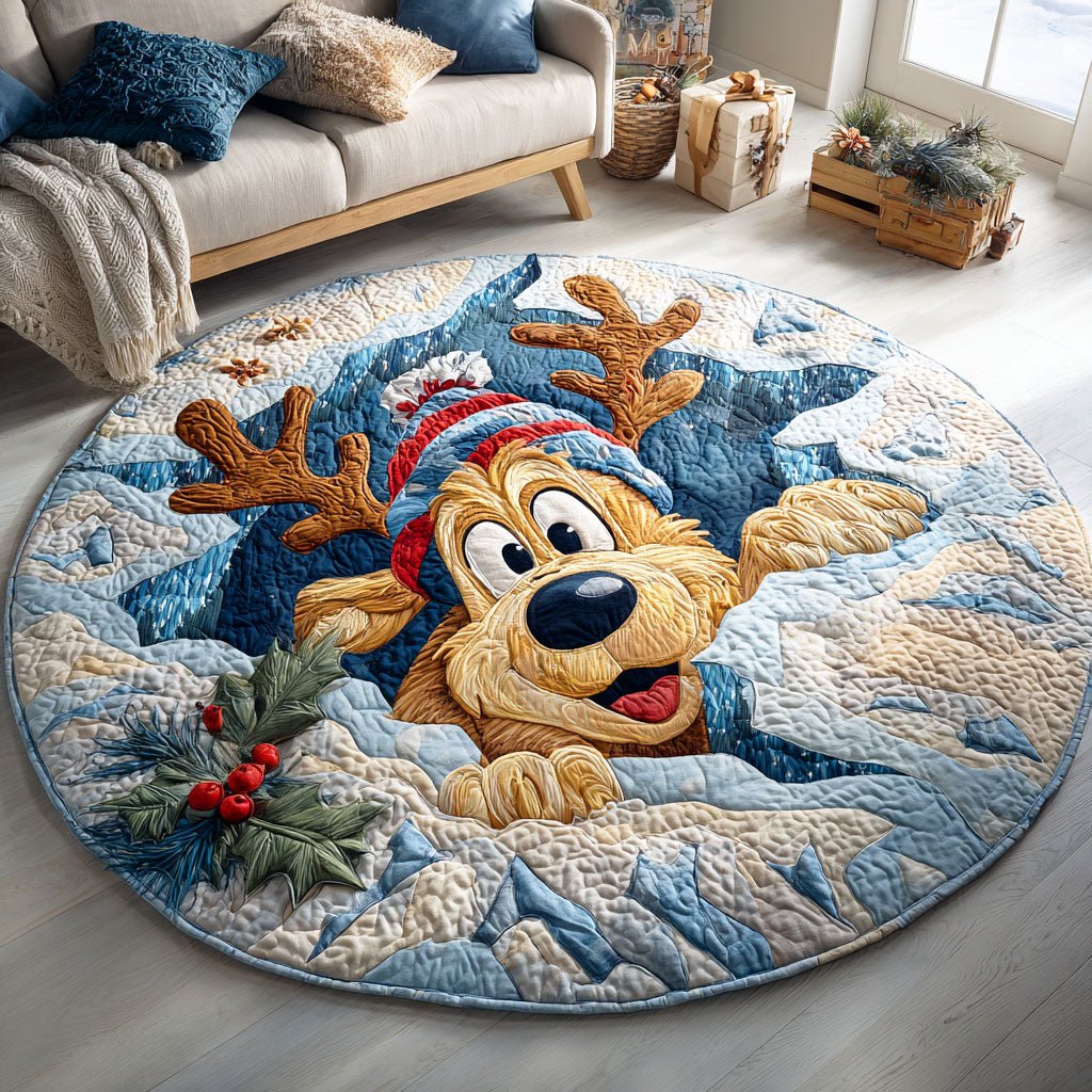 Holiday Pup Christmas Round Mat Rug - washable non-slip printed rug