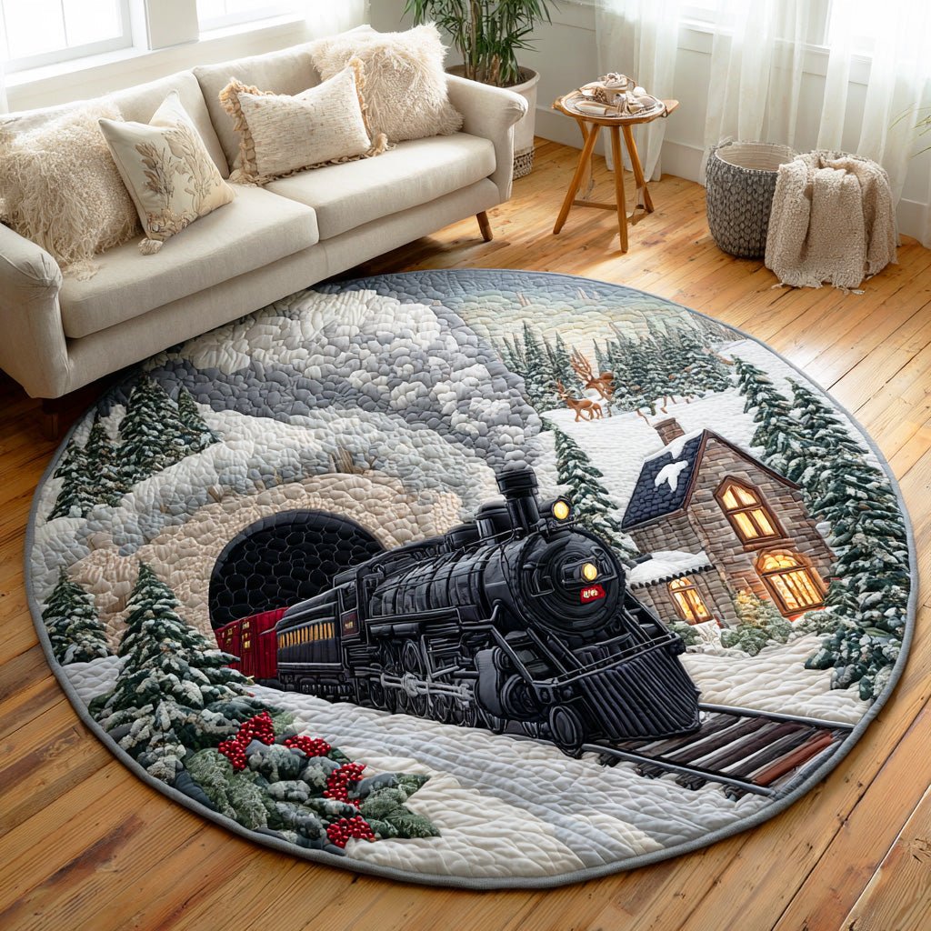 Holiday Rail Spirit Christmas Round Mat Rug - washable non-slip printed rug