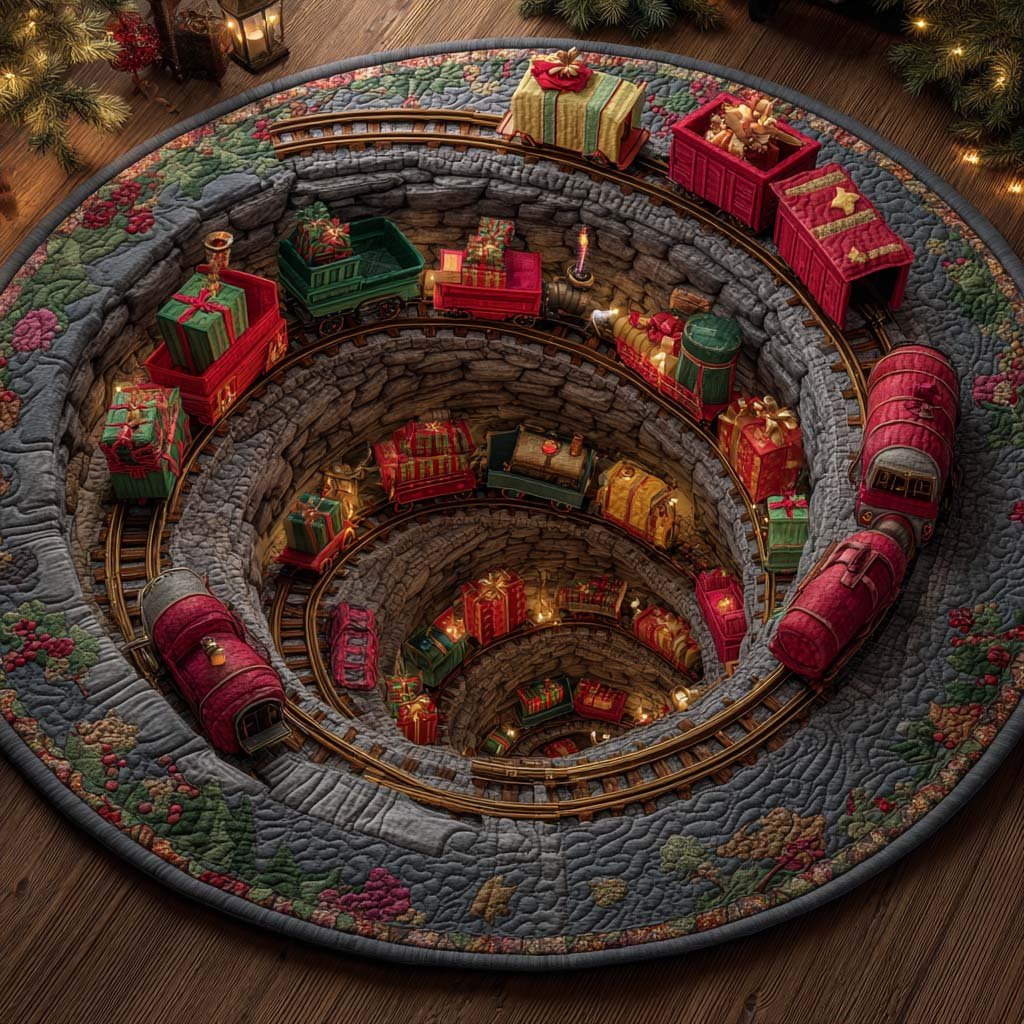 Holiday Railway Christmas Round Mat Rug - washable non-slip printed rug