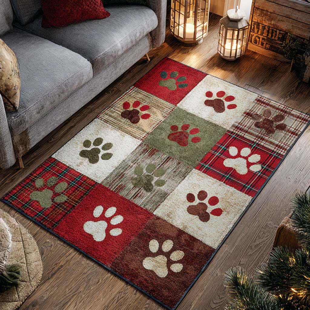 Holiday Red Paw area rug in a living room