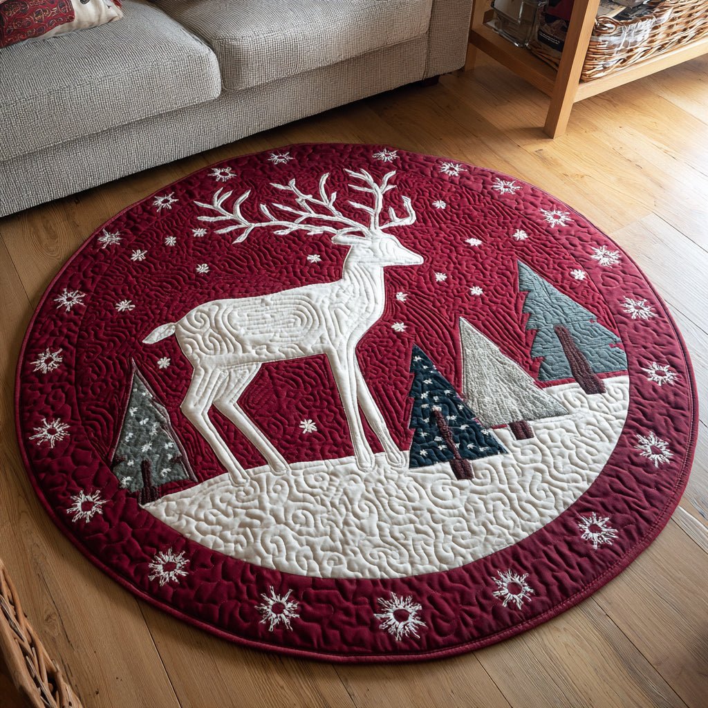 Holiday Reindeer Christmas Round Mat Rug - washable non-slip printed rug