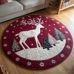 Holiday Reindeer Christmas Round Mat Rug - washable non-slip printed rug