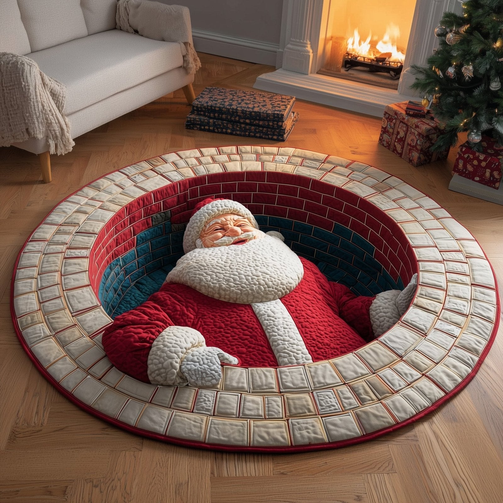 Holiday Santa Round Mat Rug - Nature Design | Serene Home Decor