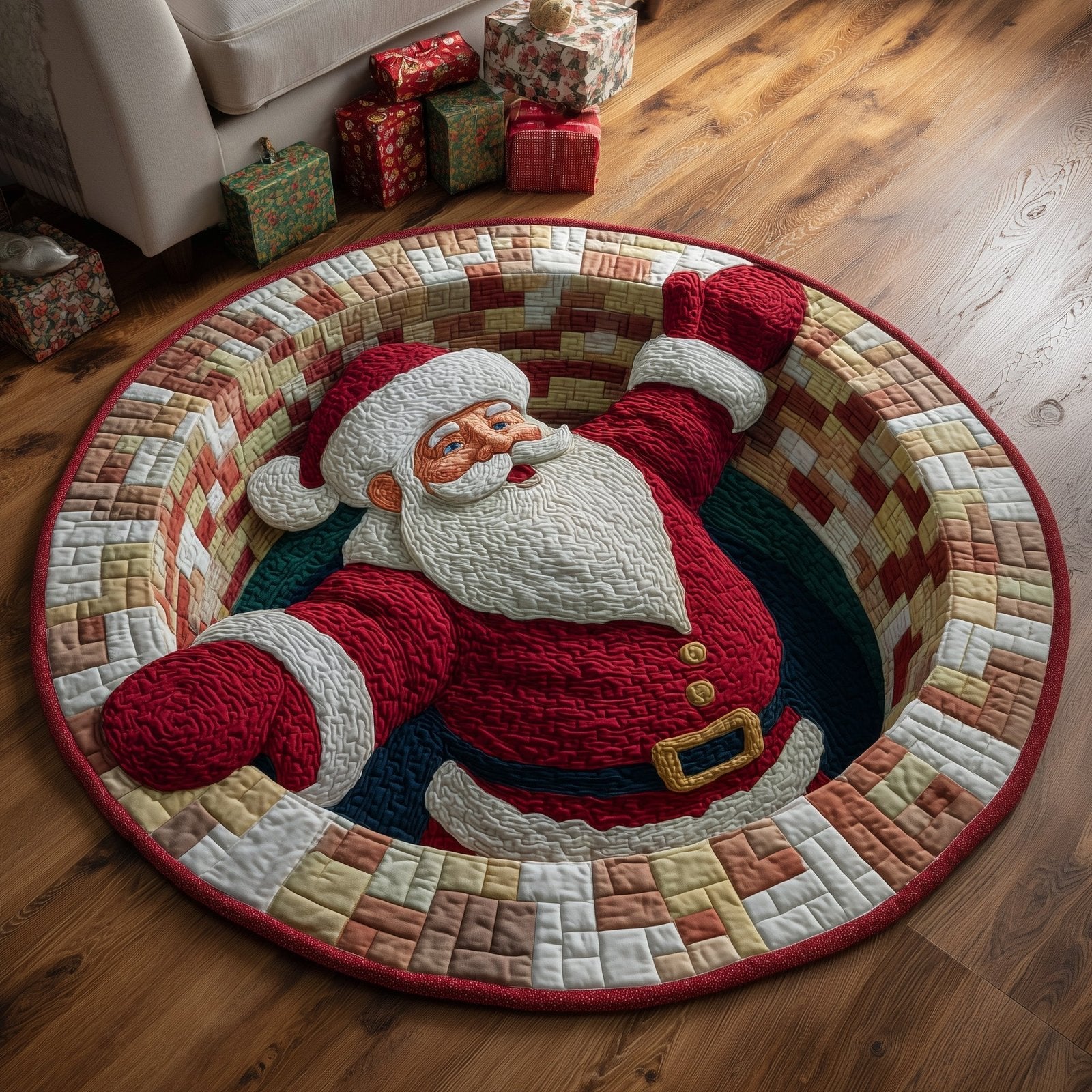 Holiday Santa Round Mat Rug - Nature Design | Serene Home Decor