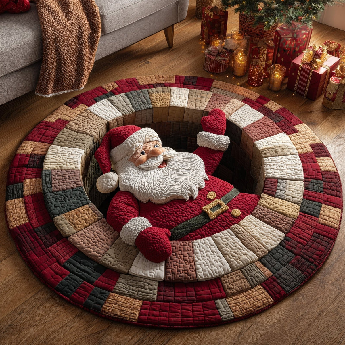 Holiday Santa Round Mat Rug - Nature Design | Serene Home Decor