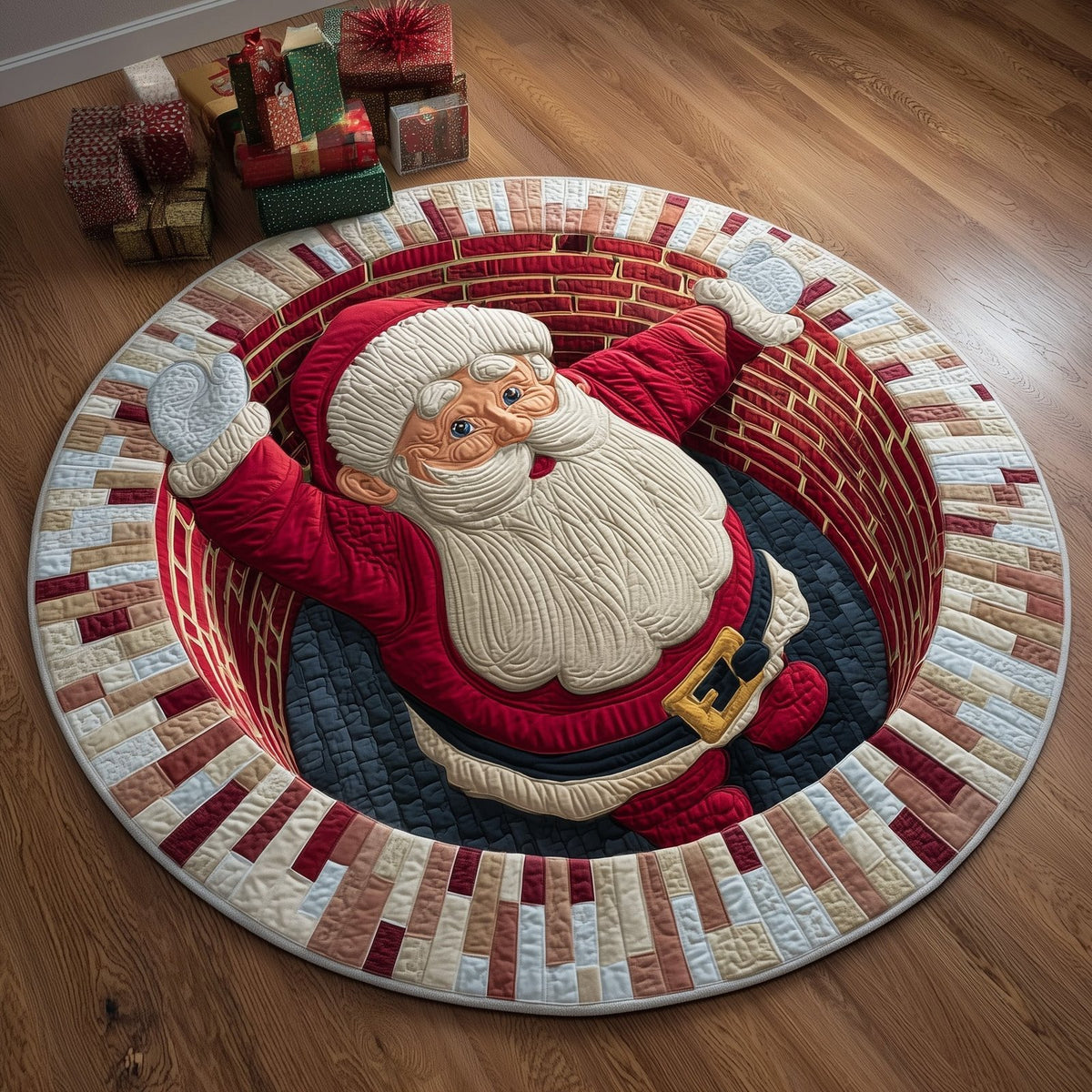 Holiday Santa Christmas Round Mat Rug - washable non-slip printed rug