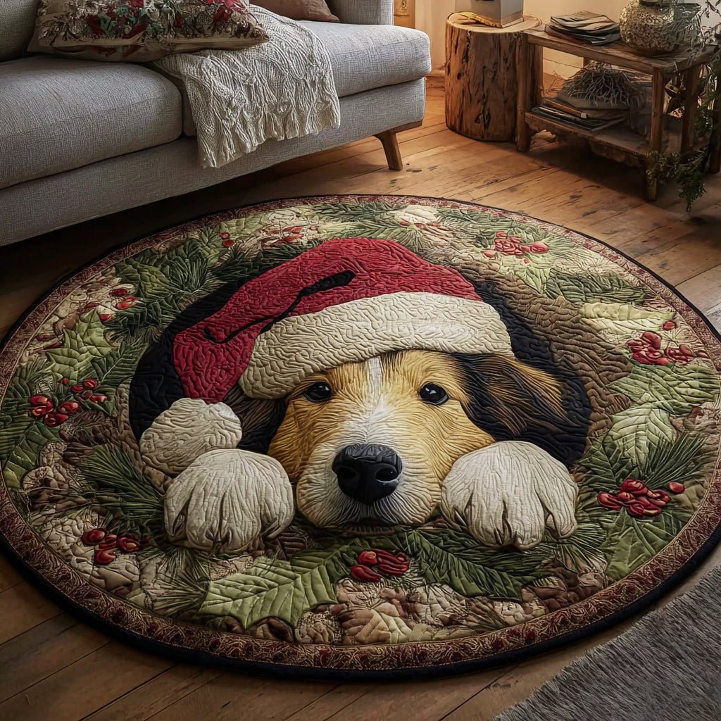Holiday Shetland Sheepdog Christmas Round Mat Rug - washable non-slip printed rug