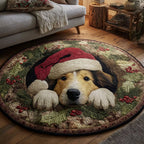 Holiday Shetland Sheepdog Christmas Round Mat Rug - washable non-slip printed rug