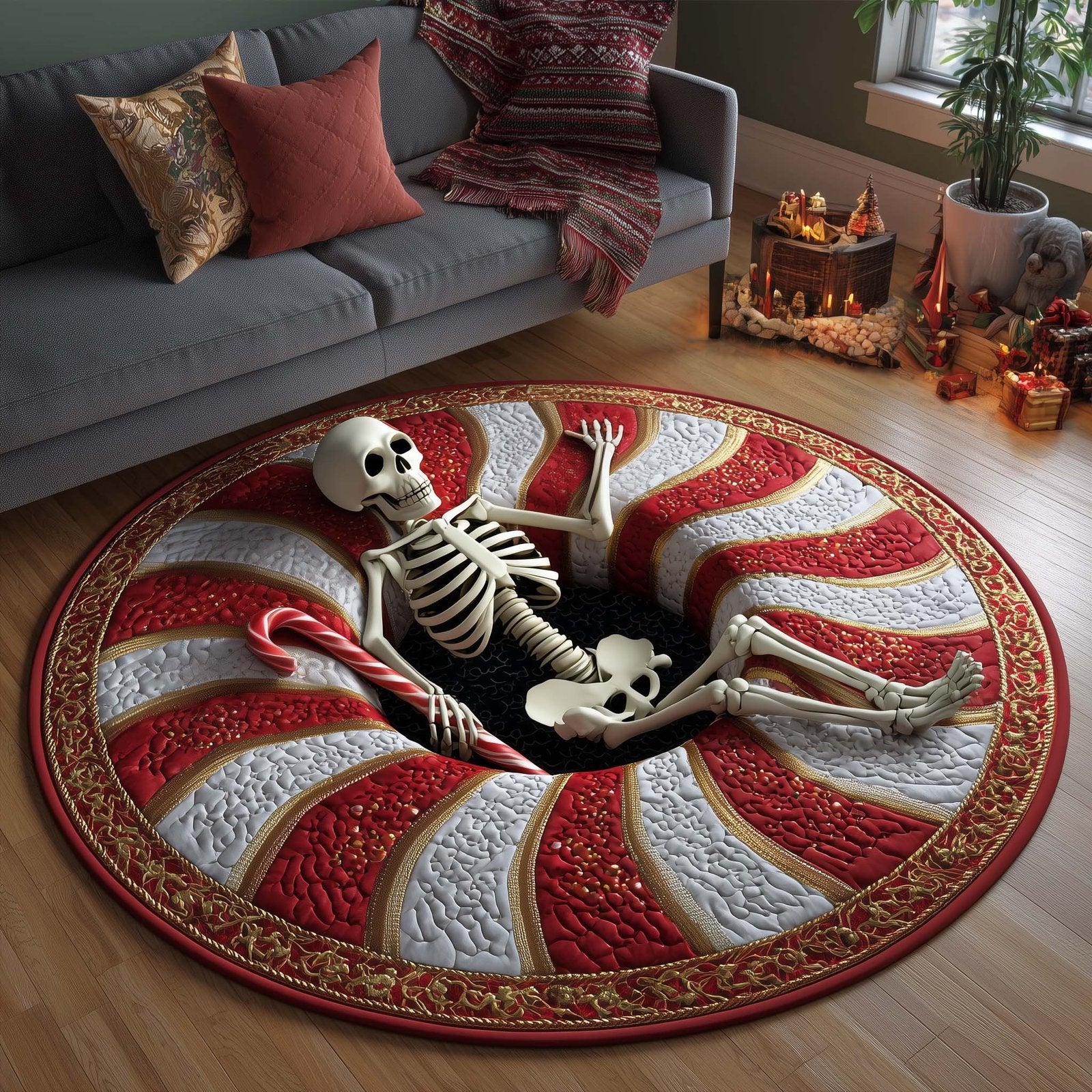 Holiday Skeleton Round Mat Rug - Nature Design | Serene Home Decor