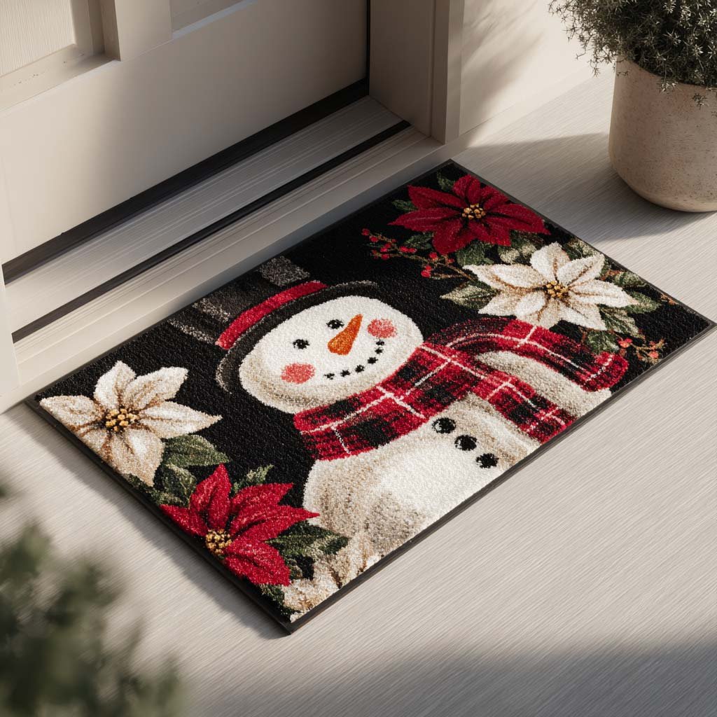 Holiday Snowman Doormat - Seasonal Holiday Design | Printed Welcome Doormat