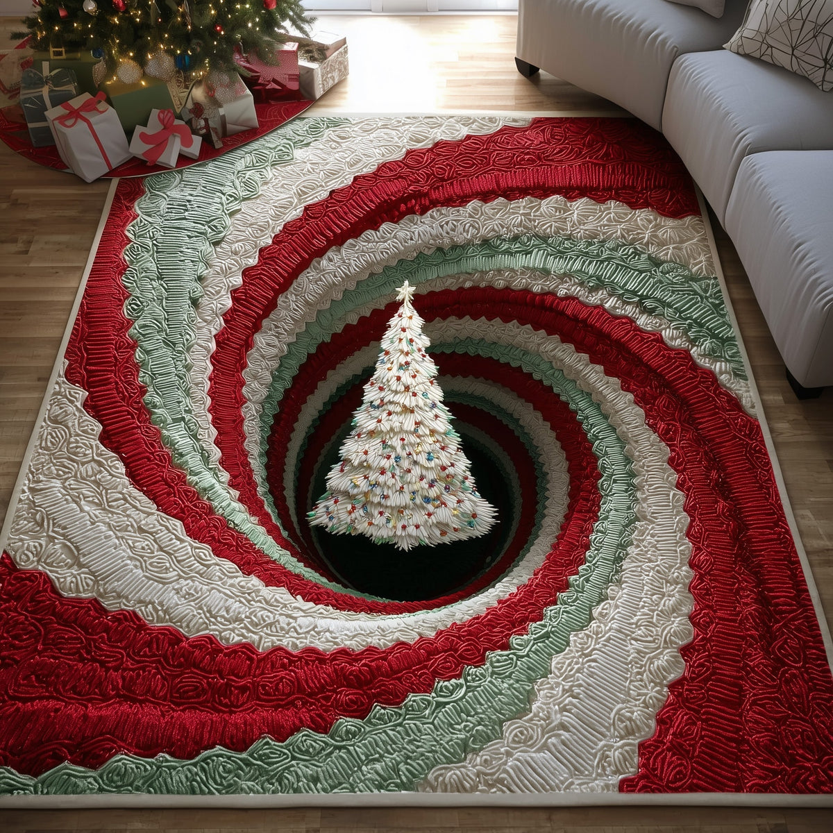 Holiday Sparkle Pine area rug in a living room